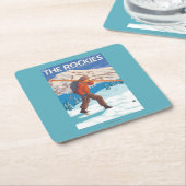 Skier Carrying Snow Skis - The Rockies Kartonnen Onderzetters (Schuin)