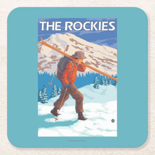 Skier Carrying Snow Skis - The Rockies Kartonnen Onderzetters (Voorkant)