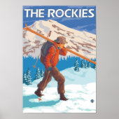 Skier Carrying Snow Skis - The Rockies Poster (Voorkant)