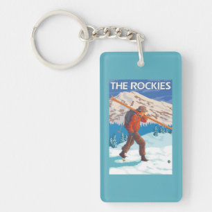 Skier Carrying Snow Skis - The Rockies Sleutelhanger