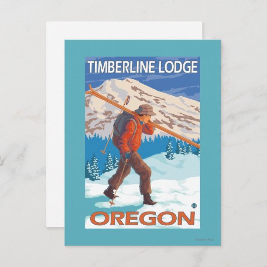 Skier Carrying Snow Skis - Timberline Lodge, OR Briefkaart (Voorkant / Achterkant)