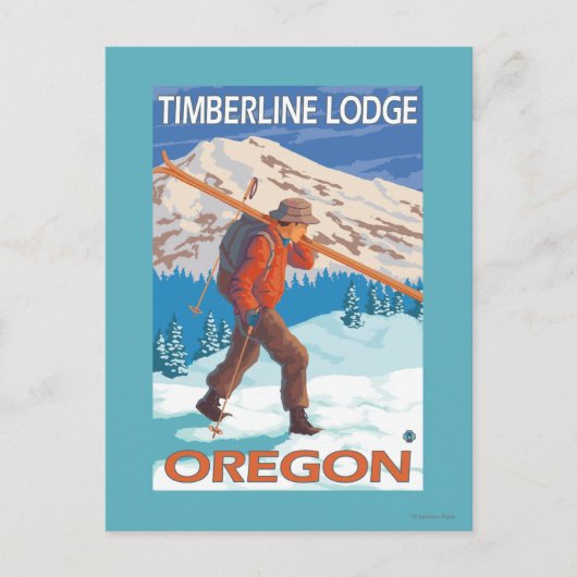 Skier Carrying Snow Skis - Timberline Lodge, OR Briefkaart (Voorkant)