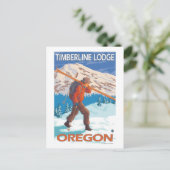 Skier Carrying Snow Skis - Timberline Lodge, OR Briefkaart (Staand voorkant)