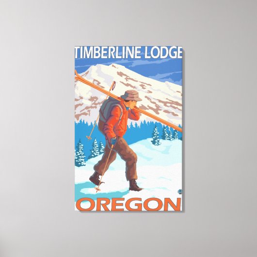 Skier Carrying Snow Skis - Timberline Lodge, OR Canvas Afdruk (Voorkant)