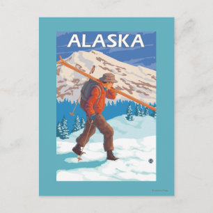 Skier Carrying Snow Skis- Vintage Travel 3 Briefkaart