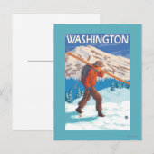 Skier Carrying Snow Skis - Washington Briefkaart (Voorkant / Achterkant)