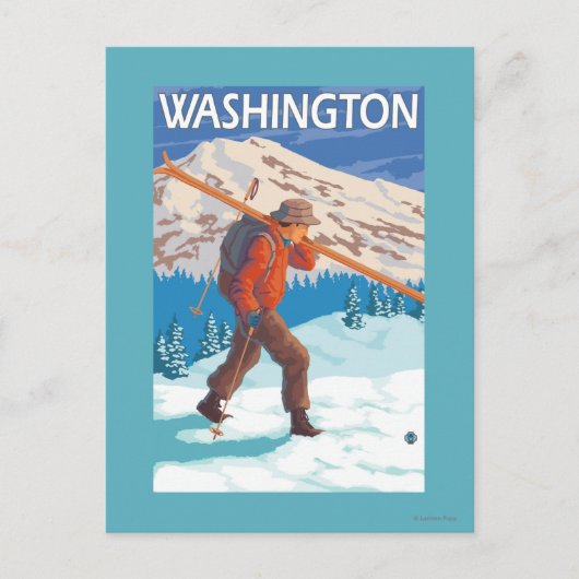 Skier Carrying Snow Skis - Washington Briefkaart (Voorkant)