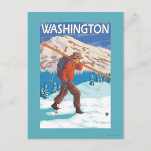 Skier Carrying Snow Skis - Washington Briefkaart