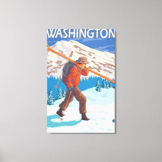 Skier Carrying Snow Skis - Washington Canvas Afdruk (Voorkant)