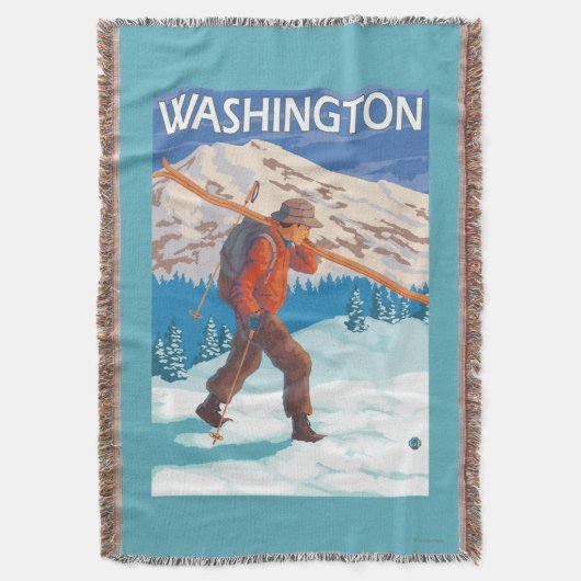Skier Carrying Snow Skis - Washington Deken (Voorkant Verticaal)
