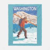 Skier Carrying Snow Skis - Washington Fleece Deken (Voorkant)