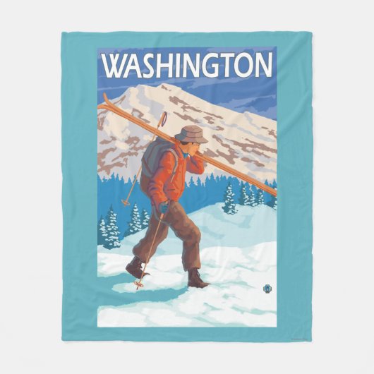 Skier Carrying Snow Skis - Washington Fleece Deken (Voorkant)