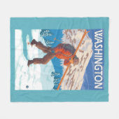Skier Carrying Snow Skis - Washington Fleece Deken (Voorkant (Horizontaal))