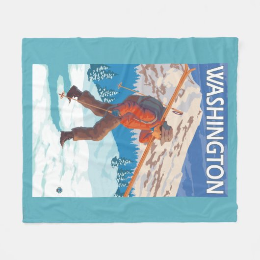 Skier Carrying Snow Skis - Washington Fleece Deken (Voorkant (Horizontaal))