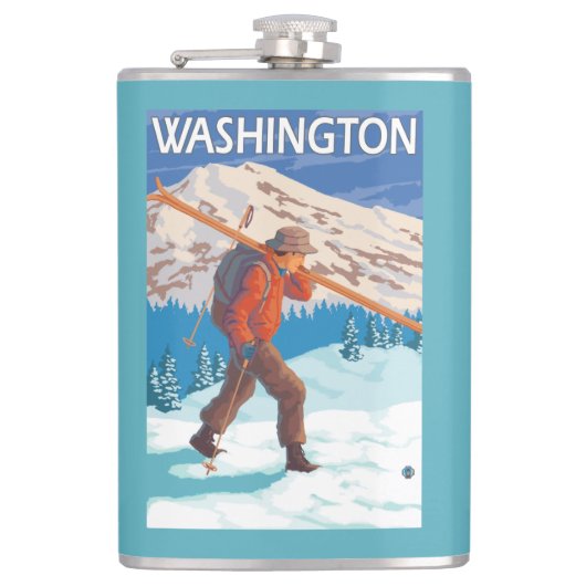 Skier Carrying Snow Skis - Washington Heupfles (Voorkant)