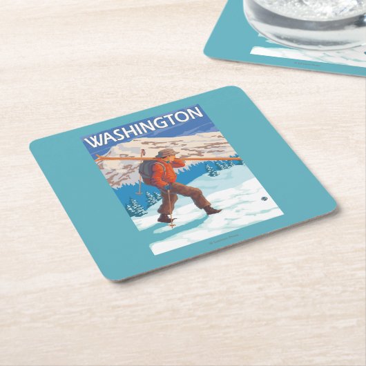 Skier Carrying Snow Skis - Washington Kartonnen Onderzetters (Schuin)