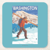Skier Carrying Snow Skis - Washington Kartonnen Onderzetters (Voorkant)