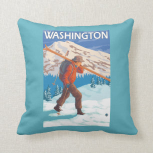 Skier Carrying Snow Skis - Washington Kussen