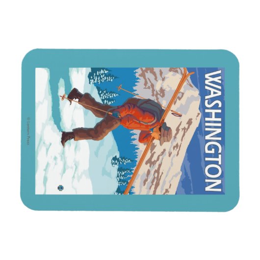Skier Carrying Snow Skis - Washington Magneet (Horizontaal)
