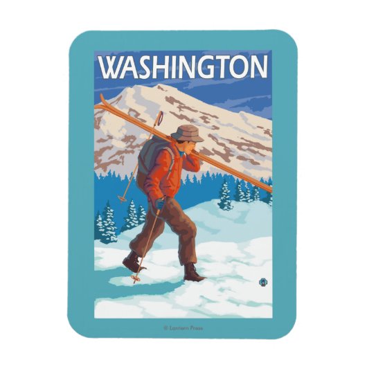 Skier Carrying Snow Skis - Washington Magneet (Verticaal)