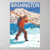 Skier Carrying Snow Skis - Washington Poster (Voorkant)