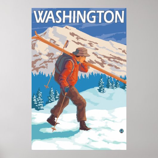 Skier Carrying Snow Skis - Washington Poster (Voorkant)