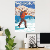 Skier Carrying Snow Skis - Washington Poster (Thuiskantoor)