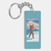 Skier Carrying Snow Skis - Washington Sleutelhanger (Voorkant Links)