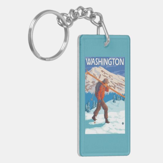 Skier Carrying Snow Skis - Washington Sleutelhanger (Voorkant Links)