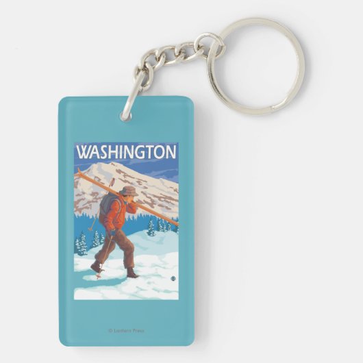 Skier Carrying Snow Skis - Washington Sleutelhanger (achterkant)