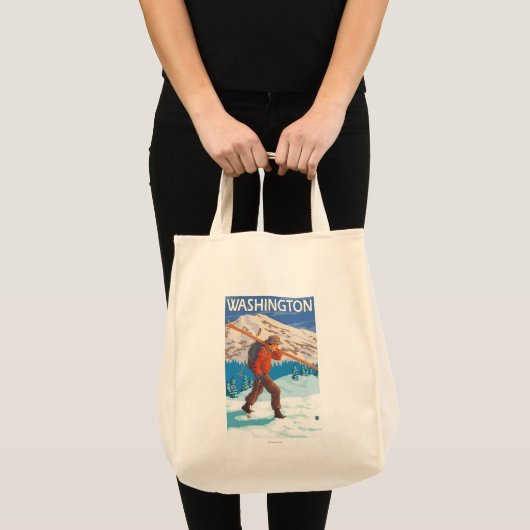 Skier Carrying Snow Skis - Washington Tote Bag (Voorkant (product))