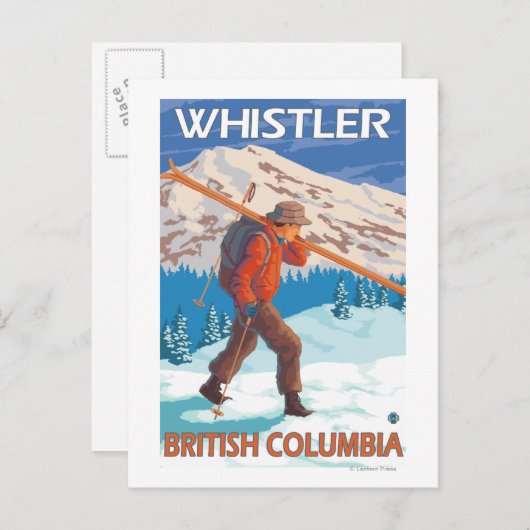 Skier Carrying Snow Skis - Whistler, BC Canada Briefkaart (Voorkant / Achterkant)