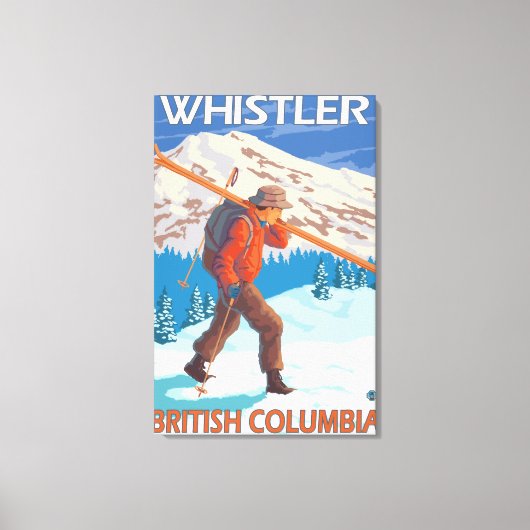Skier Carrying Snow Skis - Whistler, BC Canada Canvas Afdruk (Voorkant)