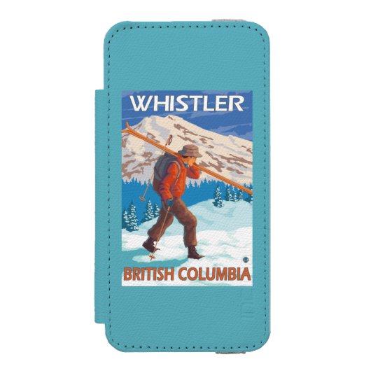 Skier Carrying Snow Skis - Whistler, BC Canada Incipio iPhone Portemonnee Hoesje (Voorkant Agenda)