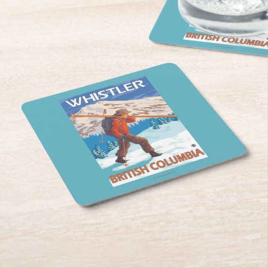 Skier Carrying Snow Skis - Whistler, BC Canada Kartonnen Onderzetters (Schuin)