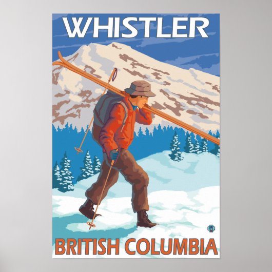 Skier Carrying Snow Skis - Whistler, BC Canada Poster (Voorkant)