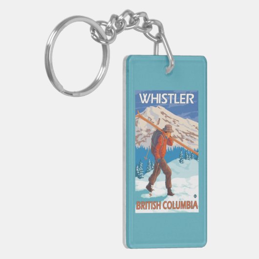 Skier Carrying Snow Skis - Whistler, BC Canada Sleutelhanger (Voorkant Links)