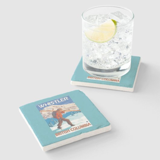 Skier Carrying Snow Skis - Whistler, BC Canada Stenen Onderzetter (Zijkant)