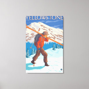 Skier Carrying Snow Skis - Yellowstone Nat'l Canvas Afdruk