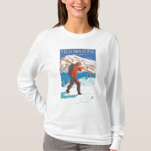 Skier Carrying Snow Skis - Yellowstone Nat'l T-shirt