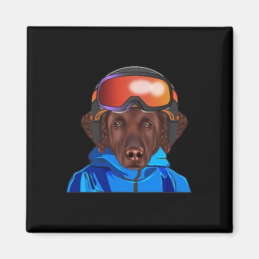 Skier Curly-coated Retriever Snowboarding Pocket Magneet (Voorkant)