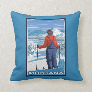 Skiër die Montana bewondert - Reisposter uit het v Kussen
