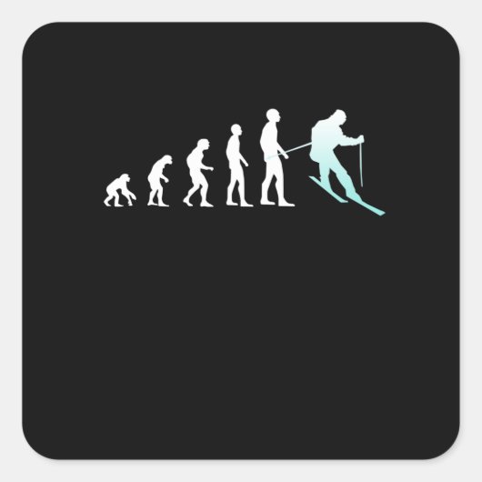 Skier Evolution Skiing Ski Snowboard Winter Sports Vierkante Sticker (Voorkant)