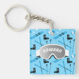 Skiër Gepersonaliseerd Skiën Thema Blauw Sleutelhanger
