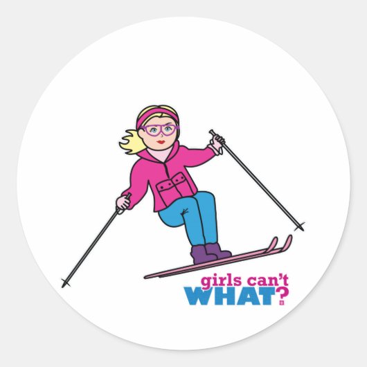 Skier Girl Ronde Sticker (Voorkant)