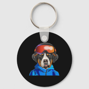 Skiër Greater Swiss Mountain Dog Snowboarding Pock Sleutelhanger