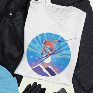 Skiër in besneeuwde nachthemel t-shirt