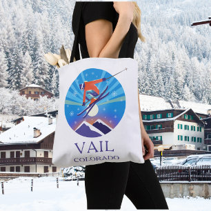 Skiër in besneeuwde nachthemel Vail Colorado Tote Bag