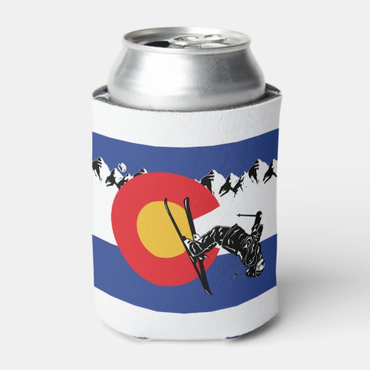 Skier-in-Colorado-vlag Blikjeskoeler (Blikje Voorkant)