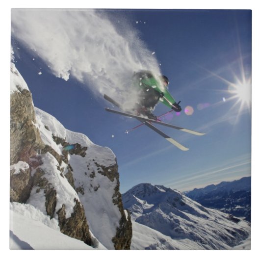 Skier in Midair Tegeltje (Voorkant)